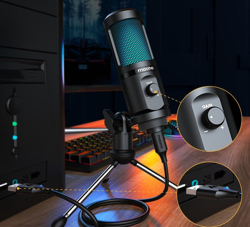 MAONO Gaming Microfone USB Desktop e Condenser Podcast.